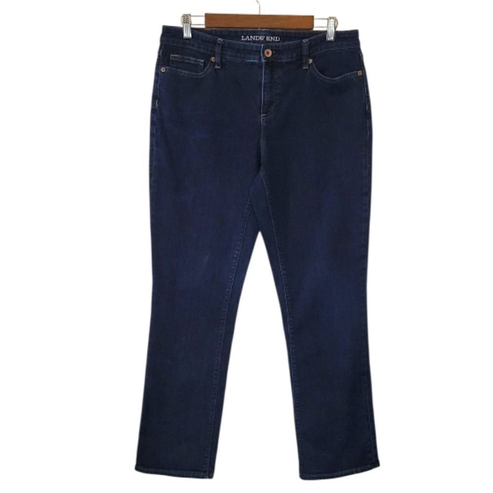 Lands' End Dark Wash Mid Rise Straight Leg Blue Jeans Size 12